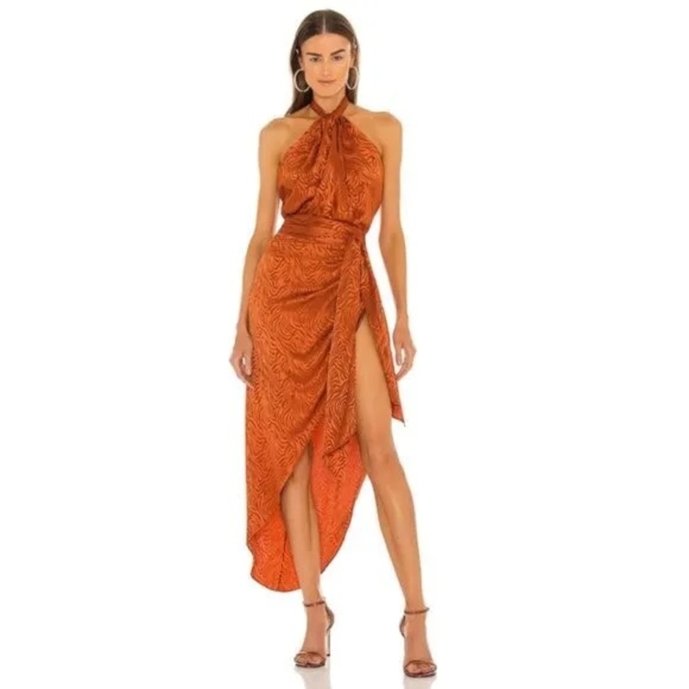 Ronny Kobo June Tiger Jacquard Silk Halter Top & Asymmetrical Skirt Set Size XS